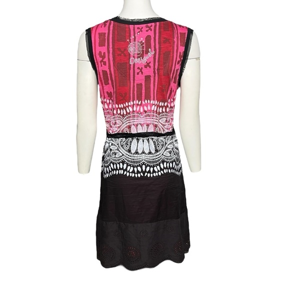 Desigual Atypical Chula Life Sleeveless Dress A-Line Pink Black Red Size Large - Picture 4 of 9